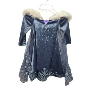 Disney Collection Frozen Elsa Costume Girls Size 3 Blue Snowflake Fur Cape Dress